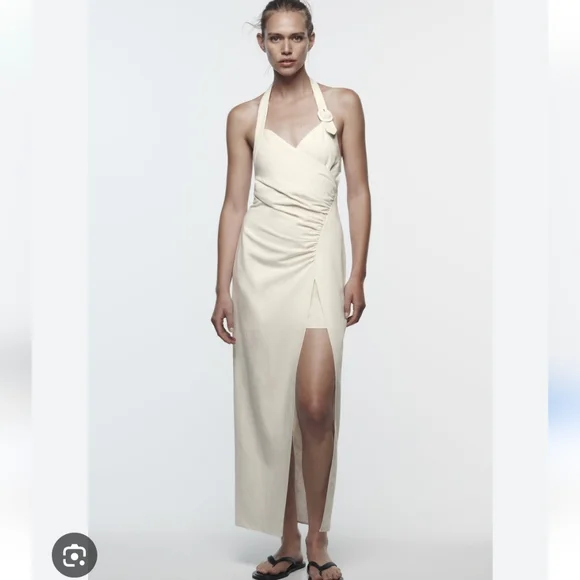 Zara DRESS MIDI CREAM SIZE XS - Picture 15 of 16